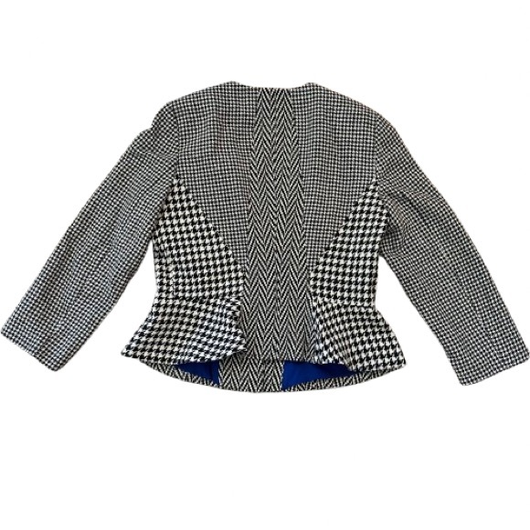 Ann Taylor Jacket Womens Black Wool Blend Blazer Houndstooth Check size 8 Petite - Picture 7 of 11